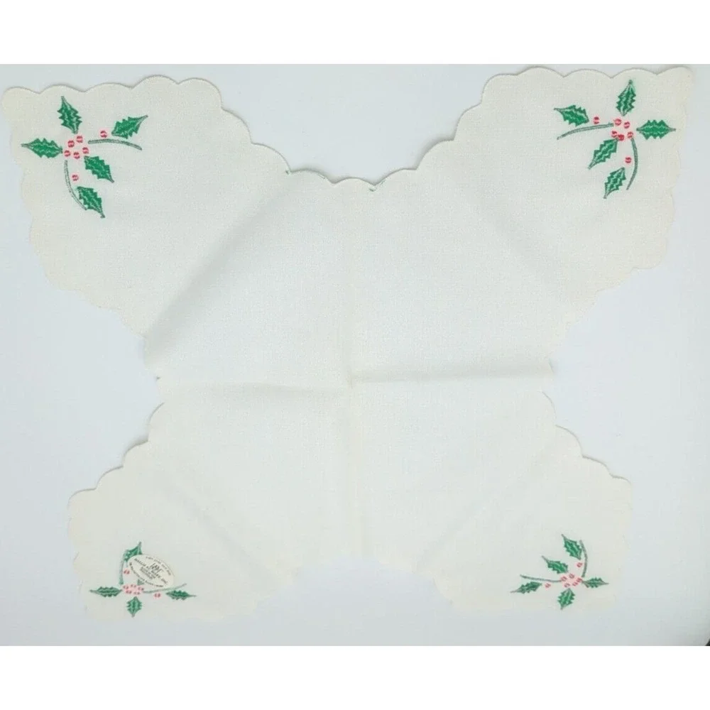 Hallie‎ St Mary Inc. Basket Liner Vtg Christmas Holly Linen Bread Bun Warmer